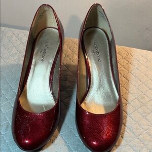 Lucchese Women's Shiny Burgundy Heels.  SZ:  8 1/2